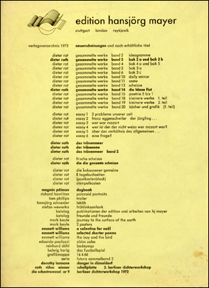 Edition Hansjörg Mayer Verlagsverzeichnis 1973
