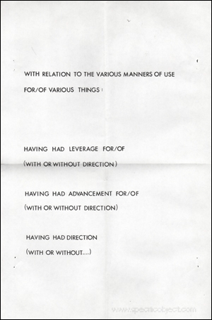 With Relation to the Various Manners of Use For / Of Various Things...