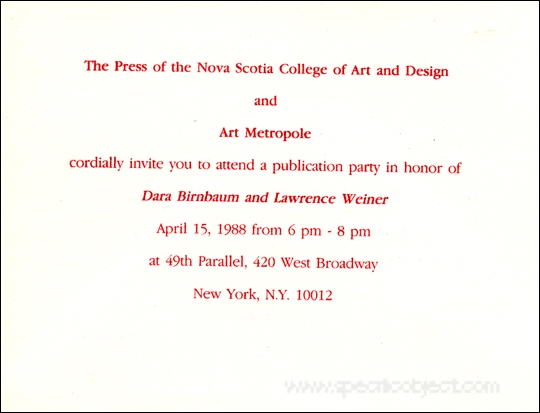 Publication Party in Honor of Dara Birnbaum and Lawrence Weiner