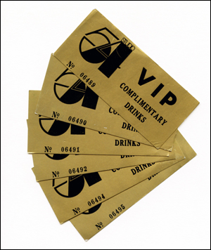 Studio 54 VIP Complimentary Drinks Tickets
