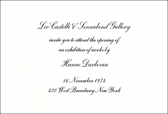 Leo Castelli & Sonnabend Gallery invite you to attend the opening of an exhibition of works by Hanne Darboven