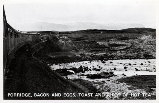 Porridge, Bacon, and Eggs, Toast and a Pot of Hot Tea