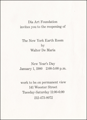 Dia Art Foundation invites you to the reopening of The New York Earth Room by Walter De Maria