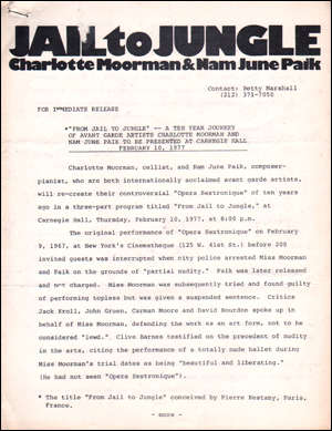 Jail to Jungle : Charlotte Moorman & Nam June Paik