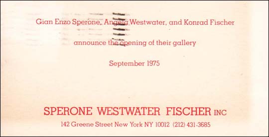 Announcement of the Opening of Sperone Westwater Fischer, Inc.