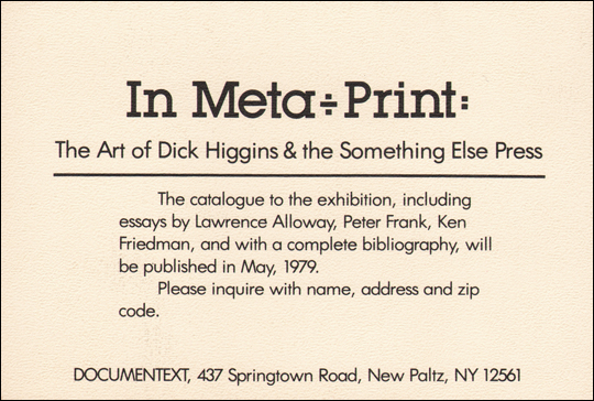 In Meta ÷ Print : The Art of Dick Higgin's & the Something Else Press
