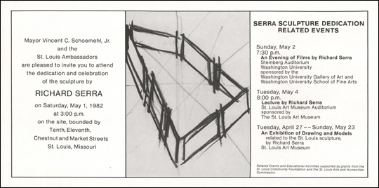 Invitation to the Dedication and Celebration of a Sculpture by Richard Serra in St. Louis