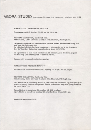 Agora Studio Programma 1975/1976 / Westbay Dadaisten