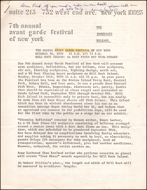 Press Release : For the 7th Annual Avant Garde Festival of New York