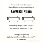 You are invited to the Private View / of an exhibition of two new sculptures by / Lawrence Weiner