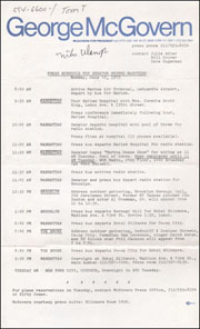 Press Schedule for Senator George McGovern