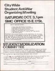 City Wide Student Ant-War Organizing Meeting / Oct 31 March and Rally : End the War in Indochina -- Now!
